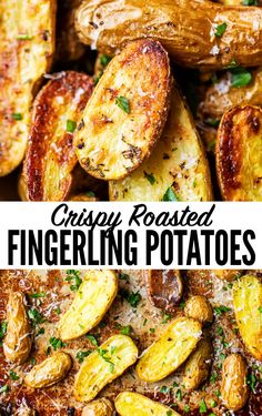 crispy roasted fingerling potatoes with parmesan cheese and herbs on the side