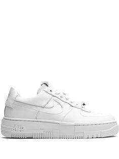 White leather Air Force 1 Pixel sneakers from NIKE featuring round toe, flat rubber sole, front lace-up fastening, branded insole, signature Swoosh logo detail and perforated design. These styles are supplied by a premium sneaker marketplace. Stocking only the most sought-after footwear, they source and curate some of the most hard to find sneakers from around the world.. | Nike Air Force 1 Pixel sneakers Low Top Nikes, Tenis Air Force, Air Force 1 Pixel, Air Force Women, 1 Pixel, Tenis Nike, Nike T, Swoosh Logo, Nike Air Force 1