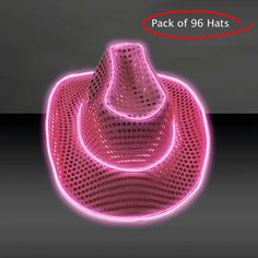 LED Flashing Neon Pink EL Wire Sequin Cowboy Party Hat - Pack of 96 Hats Glow Cowboy Hat, Led Cowboy Hat, Diy Neon Cowboy Hat, Light Up Cowgirl Hat, Glow In The Dark Cowboy Hat, Space Cowboy Party Decorations, Neon Cowgirl Party, Pink Glow Party, Neon Clothes Party