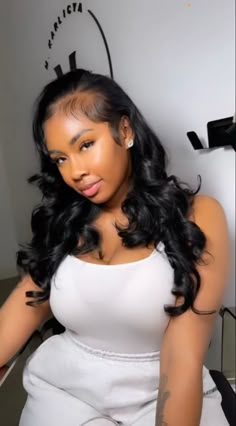 Silk Press With Crimps, Side Part Tape Ins With Curls, No Part Frontal Wig, Quick Weave Hairstyles, Dope Hairstyles, Hair Laid, Ponytail Styles, Hair Life, Baddie Hairstyles