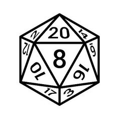 a black and white illustration of a d20 dice