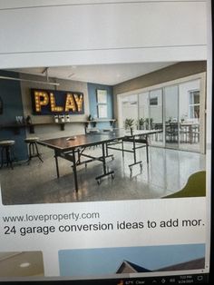 an image of a website page with a table and chairs in the background that reads play