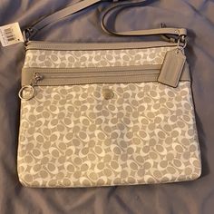 Never Used, Nwt. Adjustable Strap. Posted Price Obo. Classic Silver Shoulder Bag With Removable Pouch, Classic Silver Crossbody Bag, Classic Silver Crossbody Shoulder Bag, Elegant Silver Coach Bag, Classic Coach Silver Bag, Classic Silver Coach Shoulder Bag, Coach Silver Shoulder Bag For Everyday, Coach Gray Bag With Silver-tone Hardware, Coach Bags With Silver-tone Hardware In Gray