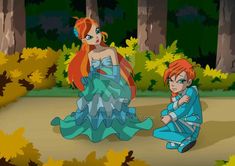 the little mermaid and her friend are sitting in the woods