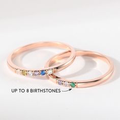 "The design of this mother's ring accommodates up to 8 birthstones, a perfect gift for your mom or you loved ones! * Material: Solid 925 Sterling Silver * Finishing: Silver - Yellow Gold - Rose Gold * Up to 8 stones * Each stone measures approx. 1/16'' (1.5mm) H O W * T O * O R D E R 1. Select your preferred COLOR and NUMBER of stones from the menu. 2. Select your ring size from the menu. 3. Please let us know the following information in the \"Add your personalization\" box or \"Note to Seller\" box: - The birthstones you want to have on the rings.  O T H E R * I N F O R M A T I O N * All our jewelry is custom made by hand. * Jewelry are packaged and shipped in a beautiful gift box." Family Rings Mothers, Mothers Ring Ideas, Nana Ring, Family Birthstone Ring, Mothers Rings, Birthstone Band, Mother's Ring, Birthstone Ring Mothers, Mothers Day Rings