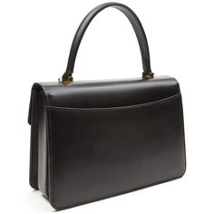 a black leather handbag on a white background