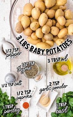 the ingredients needed to make baby potatoes are shown in this graphic above it's description