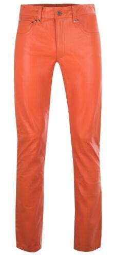 ad eBay - Find many great new & used options and get the best deals for Men's Genuine Orange Lambskin Leather Pant Slim Fit Trousers Casual Biker Pants at the best online prices at eBay! Free shipping for many products! Orange Leather Pants, Biker Pants, Orange Pants, Trousers Casual, Biker Jeans, Leather Pant, Orange Leather, Slim Fit Trousers, Slim Fit Pants