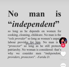 an advertisement with the words no man is independent, and a photo of a woman's face