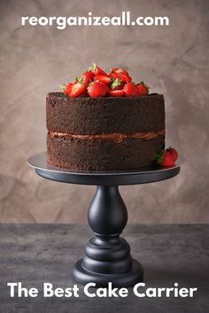 a chocolate cake with fresh strawberries on top