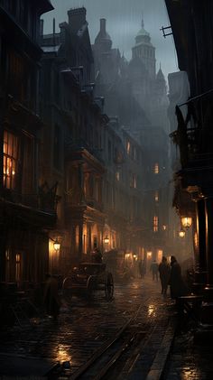 a city street at night in the rain