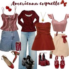 #strawberry #strawberryfits #inspofashion #red Classy American Outfits, Outfit Inspo Valentines Day, Outfit Lookbook Aesthetic, Different Aesthetic Clothes, American Girl Style Outfits, Americana Outfits For Women, Movie Fits Ideas, Coquette Vintage Outfits, Old Americana Outfits