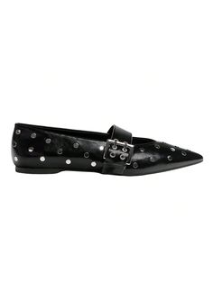 Negro Guay,Elegante Collar   Liso  Embellished Chic Studded Flats With Flat Heel, Chic Studded Flats, Leather Flats With Spikes, Elegant Studded Flats For Spring, Studded Leather Flats For Party, Leather Flats With Studs And Pointed Toe, Leather Pointed Toe Flats With Studs, Chic Party Flats With Studded Rubber Outsoles, Elegant Studded Flats With Round Toe