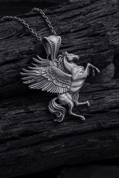 These 925K Sterling Silver Horse Necklace photos are taken with original and every item has handmade engraving details. It's very elegant and classy for everyday use but also can be preferred as a gift for friends and family for an eternal memorial. We prepared a new collection for your loved ones which is a gift selection from blacksilverr and you can find the best present for every occasion. Blacksilverr works to complete the customer's buying experience with relief and safety. ✦ Jewelry Detai Greek Mythology Jewelry, Mythology Jewelry, Winged Horse, Horse Pendant, Horse Necklace, Silver Horse, Horse Jewelry, Horses Pendant, Classy Jewelry