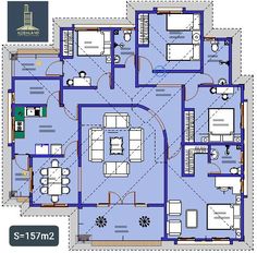 the floor plan for an apartment with two separate rooms and one living room on each side