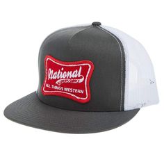 National Ropers Supply Charcoal and White Cap Gray 5-panel Baseball Cap For Outdoor, Outdoor Flat Cap With Logo Patch, Outdoor Five-panel Snapback Hat For Baseball Season, Outdoor 5-panel Snapback Hat For Baseball Season, Trucker Style Flat Cap For Outdoor, Gray Casual Trucker Hat With Logo Patch, Gray 5-panel Trucker Hat For Outdoor, Gray Trucker Baseball Cap Six-panel, Gray Outdoor Hat With Logo Patch