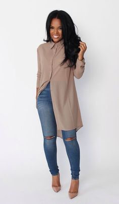 Chique Outfits, Winter Outfits For Work, Work Outfits Women, Long Blouse, Look Fashion, Ripped Jeans, Chic Outfits, Work Outfit, Casual Chic