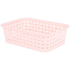 a pink plastic basket on a white background