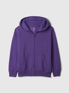 Soft cotton-blend hoodie.  Hooded neckline.  Long sleeves with banded cuffs.  Zipper-front closure.  Kanga pockets.  Banded hem.  Fit: Relaxed.  A straight & easy fit with a relaxed sleeve.  For a Classic fit, go down one Purple Zip Up Hoodie, Hoodie Gap, Purple Hoodie, Support People, Vintage Soft, Gap Kids, Zipper Hoodie, Vintage Children, Zip Hoodie