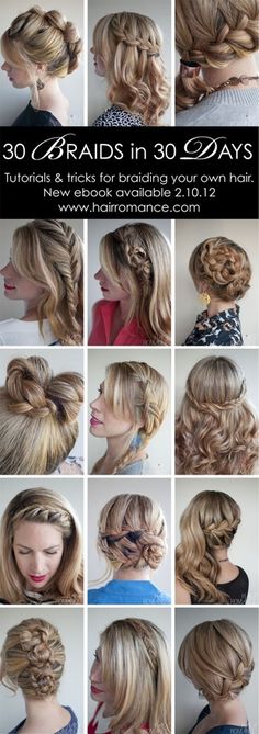 30 braid hairstyles Braiding Your Own Hair, Hair Romance, Gorgeous Hair, Hair Designs, Hair Day, Diy Hairstyles, Pretty Hairstyles