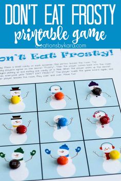 Have you played Don't Eat Pete? This is a fun winter version. Don't Eat Frosty is fun for all ages! #printablegame #don'teatfrosty #donteatpete #familygame #freefamilygame #creationsbykara Frosty The Snowman Activities For Kids, Winter Party Games, Snowman Games, Snowmen Activities, Snowman Party, Snow Theme, Crafts For Teens To Make, Winter Classroom, Free Printable Games