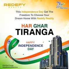 If you are thinking of a way to celebrate freedom on the 75th Azadi ka Amrit Mahotsav, then your dream home will be the best way. Fly our country’s Tiranga at your dream home through Redefy Realty.🏡 We wish you all a Happy Independence Day.🇮🇳 Follow @redefyrealty to know more! . . . #redefyrealty #HarGharTiranga #azadikaamritmahotsav #freedom #realestateindia #realestate #realestateadvisor #realestateservices #mumbai #realestateinvestor #realestatefinance Happy Independence Day India, Motion Graphics Typography, Photoshop Tutorial Typography, Independence Day India, Real Estate Marketing Design, India Independence, Real Estate Ads, Post Ad, Food Graphic Design