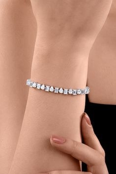 925 sterling silver tennis bracelet with pear and octagon shaped swarovski zirconia. - Aza Fashions Pear Diamond Bracelet, Silver Tennis Bracelet, Jewellery Bracelets, Paris Jewelry, White Bracelets, Bracelet Online, Pear Diamond, Tennis Bracelet, Aza Fashion