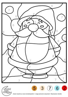 santa claus coloring page with numbers to 10 and the number one on it's left side