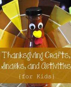 thanksgiving crafts, snacks and activities for kids to do with the turkey on the table