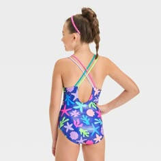 Bring the sea world to life in your kid's closet with the Underwater Abstraction Starfish Printed One-Piece Swimsuit from Cat & Jack™. This one-piece swimsuit is covered with starfish and other sea creatures prints, and double crisscross straps to add to the look. Tailored from soft and stretchy fabric with classic coverage, this swimsuit offers comfort all day whether they're diving, playing in the sand or indulging in other activity. Best of all, with the UPF 50+ rated design, their skin will Blue Swimwear For Ocean Activities In Summer, Blue Swimwear For Summer Ocean Activities, Blue Swimwear For Beach Season And Ocean Activities, Playful Blue Swimwear For Ocean Activities, Stretch Beachwear Swimwear For Playtime, Playful Multicolor Bodysuit For Beach, Playful Multicolor Beach Bodysuit, Playful Mermaid Swimwear For Summer, Multicolor Beachwear Swimwear For Playtime