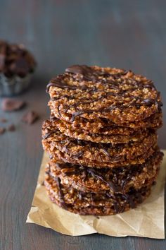 chocolate covered cookies stacked on top of each other