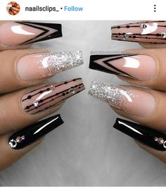 Diy Valentine's Nails, Long Acrylic Nail Designs, Nails Design With Rhinestones, Pretty Nail Art Designs, Long Acrylic Nails Coffin, Sparkle Nails, Metallic Nails, Beautiful Nail Designs