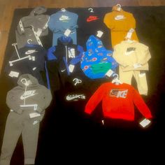 New Nike 2 Piece Sets(11 Total) Colors:Black,Red,White,Gray,Blue,Royal Blue,Green,Tan,Rust Size:4(4t) Nike Fleece Jacket, 2 Piece Sets, Nike Fleece, Kids Nike, New Nike, Matching Sets, 2 Piece, Black Red, Blue Grey