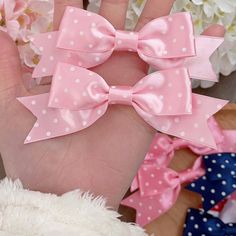 Add a touch of charm to your hairstyle with our polka dot satin bowknot hairclip. This adorable hair accessory is available in 11 delightful colors to suit your every mood and outfit. Whether you're going for a sweet Lolita look or a playful kawaii style, this hair clip is the perfect addition to your ensemble.  Please note that this product includes only one hair clip. Pink Satin Bow Hair Accessories For Spring, Spring Pink Hair Accessories With Satin Bow, Spring Pink Satin Bow Hair Accessories, Cute Hair Accessories With Satin Bow For Gifts, Cute Spring Bow Tie Hair Accessories, Pink Butterfly Knot Hair Accessories For Gift, Pink Butterfly Knot Hair Accessories As Gift, Pink Butterfly Knot Hair Accessories As A Gift, Cute Pink Butterfly Knot Hair Accessories