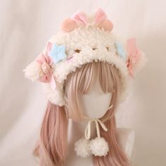 Color: Pink Bow Cute Kawaii Accessories, Kawaii Hats, Cute Accesorios, Lamb Ears, Accessories Cute, Cute Hats For Women, Accessory Ideas, Cute Core Clothes, Clothes Cute