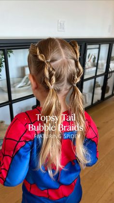 Pigtail Bubble Braid, Braid Hair Dos, Toddler Hairstyles Girl Fine Hair, Elsa Braid, Topsy Tail, Bubble Braid, Girl Hair Dos, Toddler Hairstyles, Bubble Braids