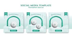 three packs of social media templates with golf balls in the middle and on top