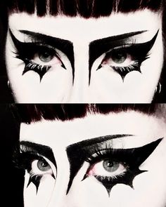 basic trad goth eye makeup look inspo, gothic, alt, alternative, black and white makeup, big eyeliner, gothic aesthetic, eyeshadow, casual, white mascara Big Eyeliner, Aesthetic Eyeshadow, Goth Makeup Looks, Black And White Makeup, Funky Makeup