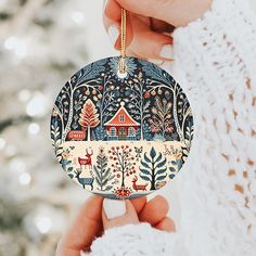 🎄✨ Christmas Delivery Cut-Off Date: December 8th & 9th, 2024 ✨🎄 Scandinavian Folk Art Deer Hygge Christmas - Indulge in the winter wonder with our Hygge Christmas ornaments collection. These trendy ornaments aren't just Christmas tree decor - they're like little keepsakes, perfect for adding joy year after year and passing down through the generations. Take your pick from five magical festive designs, or mix and match to create your own beautiful set. Each ornament is handmade with love, captu Unique Handmade Ornaments, Scandinavian Christmas Folk Art, Yarn Tree Ornaments, Folk Illustration Scandinavian, Christmas Tree Ceramic Decoration, Folk Christmas Art, Christmas Tree Decorations Handmade, Hygge Painting, Circle Ornaments Diy