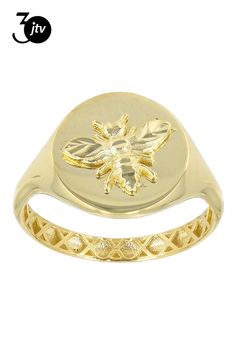 10k Yellow Gold Bee Signet Ring. Measures approximately 1/2 of an inch in width and is not sizable. Gold Bee, Signet Ring, 10k Gold, Bee, Yellow Gold, Ring, Yellow, Gold