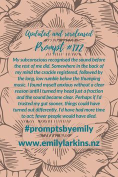 Fantastic updates of Emily's original writing prompts designed to get creative ideas flowing! #PromptsByEmily #WritingPrompts #WritingPrompt #StoryPrompts #WritingInspiration #Prompt #Prompts #StoryStarters #WritingInspiration #Prompt #Writing #CreativeWriting #CreativeWritingIdeas #EmilyLarkins #EmilyLarkinsAuthor #Preptober #AmWriting #WritersOfPinterest #HorrorPrompt #ThrillerPrompt #ActionPrompt #SciFiPrompt