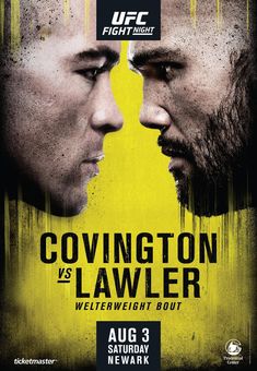 two men facing each other in front of a yellow background with the words covington and lawler on it