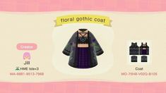 an animal crossing character is wearing a purple dress and black coat with a yellow ribbon around the neck