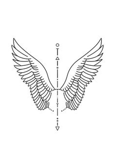 a line drawing of two wings with an arrow in the middle