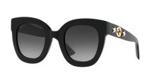 Elevate your fashion while optimizing utility with Gucci GG0208S. These oval-shaped sunglasses feature a polished black shiny acetate frame that is both durable and lightweight. The grey gradient lenses not only provide excellent protection against the sun but also add a touch of sophistication to these shades. Embrace the timeless allure of Gucci with these exquisite sunglasses. Available with prescription lenses. Gucci Shopping Bag, Female Sunglasses, Small Luggage, Gucci Brand, Grey Gradient, Butterfly Frame, Sunglass Hut, Gucci Sunglasses, Sunglasses Online