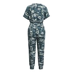 Women's 2024 V-Neck Camouflage Print Short Sleeve Jumpsuit Overall One Piece Casual Camouflage Jumpsuits And Rompers For Spring, Casual Camouflage Jumpsuit For Spring, Fitted Camouflage Casual Jumpsuit, Men Jumpsuit, Short Sleeve Jumpsuit, Women Jumpsuit, Flag Outfit, Cheap Clothing, Short Sleeve Jumpsuits