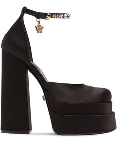 Versace Pumps, Platform Mary Janes, Satin Heels, Satin Pumps, Jane Shoes, Slingback Heel, Designer Heels, Platform Pumps