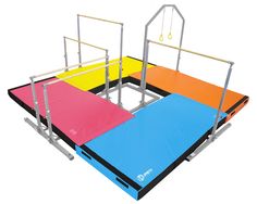 a set of multicolored trampoline with bars on each side