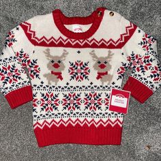 Brand New With Tags Holiday Time Brand Unisex Baby Boy & Girl Size 12 Months Ivory Rednose Reindeer Christmas Sweater Warm, Cozy & Cute! Perfect For Holiday Or Santa Photos! Reindeer Christmas Sweater, Reindeer Sweater, Santa Photos, Baby Unisex, Reindeer Christmas, Holiday Time, Holidays With Kids, Christmas Reindeer, Unisex Baby