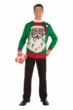 Jolly old St. Nick = big fun! The retro style Big Santa Ugly Christmas Sweater is great for holiday parties, family gatherings and more! Hipster Santa, Tacky Christmas Party, Ugly Sweater Contest, Santa Sweater, Ugly Xmas Sweater, Funny Christmas Sweaters, Ugly Christmas Sweater Funny, Ugly Christmas Sweater Party, Ugly Sweater Party